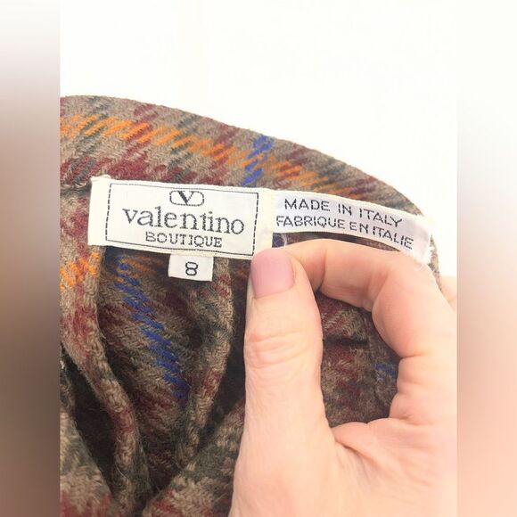 Vintage Valentino Boutique Wool Tweed Plaid Midi Skirt  Size 8 - Picture 8 of 8